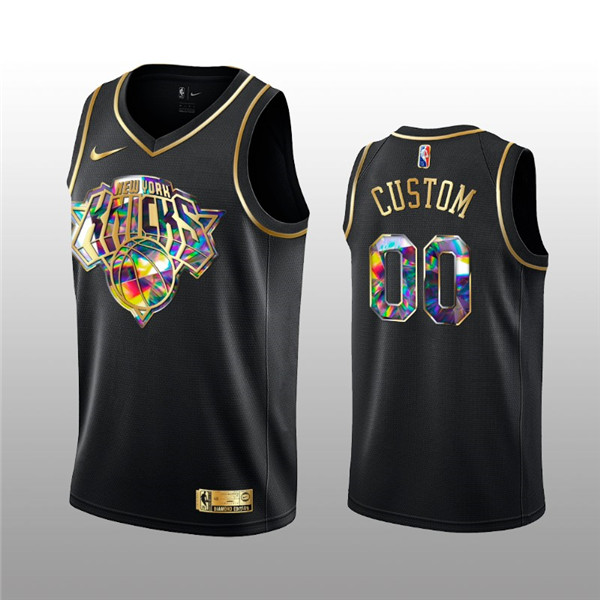 Men's New Yok Knicks Active Player Custom 2021/22 Black Golden Edition 75th Anniversary Diamond Logo Stitched Basketball Jersey Men's New Yok Knicks Active Player Custom 2021/22 Black Golden Edition 75th Anniversary Diamond Logo Stitched Basketball Jersey